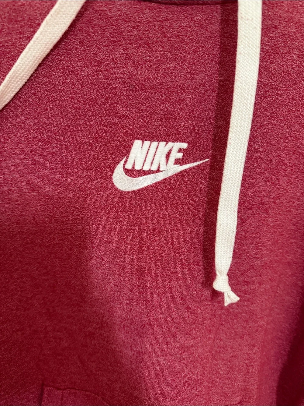 Nike Men's Burgundy Crewneck Hoodie with White Drawstrings and Logo